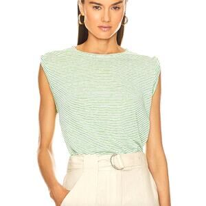 FRAME Knotted Rolled Muscle Tee Linen Top Shirt | Womens L, Green White Stripe